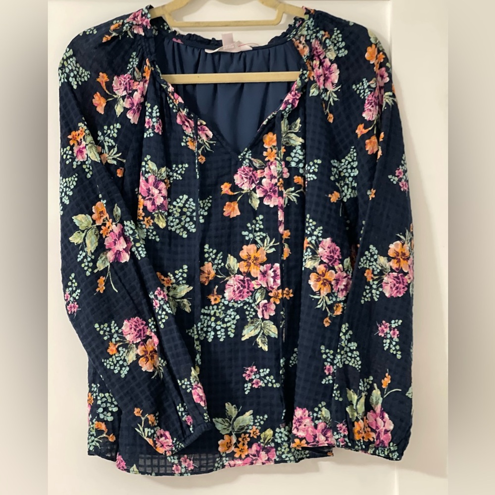 LC Lauren Conrad Blue Floral High Low Top Blouse SZ XS Cottagecore Feminine
